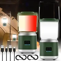 Lampe de camping LED mini portable 4 modes, corps blanc en ABS avec ampoule COB, design suspendu avec crochet et lumière d'urgence rechargeable