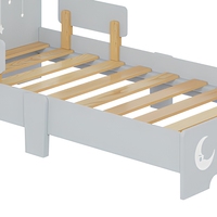 Lit pour tout-petit Grey Moon Star avec support en lattes de bois et barrières de sécurité, chambre d'enfant, lit pour enfants