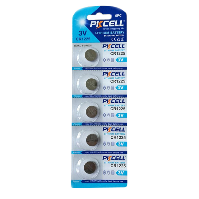 PKCELL Brand 3v Cr1225 High Capacity Lithium Button Cell Battery for Thermometer and Watch 5pcs/card