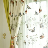 Cortina Translúcida Elegante de Alta Gama con Diseño de Mariposas, Bordada, para Todas las Estaciones, Estilo Americano