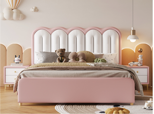 <span class=keywords><strong>Lit</strong></span> d'enfant moderne en bois rembourré en silicone couleur crème, <span class=keywords><strong>lit</strong></span> <span class=keywords><strong>de</strong></span> princesse pour filles, design simple <span class=keywords><strong>rose</strong></span> poudré pour chambre à coucher - Product Image 2