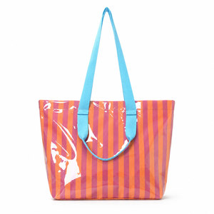 Sac fourre-tout en PVC rayé pour femmes, avec doublure en polyester, imperméable, grande capacité, détails brodés, pour femmes - Product Image 4