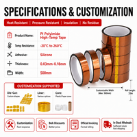 Ruban de transfert thermique en polyimide haute température pour sublimation, résistant à la chaleur, largeurs variées (3mm, 5mm, 6mm, 12mm, 20mm), fourni par l'usine