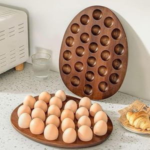 Estante de almacenamiento de huevos portátil de madera, organizador de huevos de doble fila, respetuoso con el medio ambiente, duradero para refrigerador de cocina, Mesa - Product Image 3