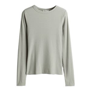 Verde suave personalizado al por mayor mujeres hombres moda gran oferta otoño Modal mezcla delgada parte inferior cuello redondo manga larga Camiseta interior superior - Product Image 1