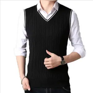DiZNEW Custom Fashion Men's V Neck Sleeveless Knitted Sweater Pullover Vest