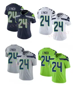 Desain baru 2024 jahitan jersey sepak bola Amerika #24Lynch #14 Metcalf #33 Adams