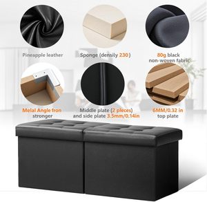 Banc de rangement rectangulaire en cuir noir pouf jouet boîte de rangement <span class=keywords><strong>lit</strong></span> stockage à la maison - Product Image 2