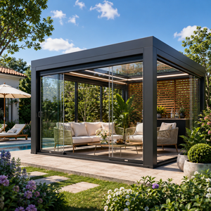 Pergola motorisée extérieure en alliage d'aluminium avec stores orientables, auvent motorisé, pour cour, jardin, véranda, villa moderne, grand pavillon, gris - Product Image 6