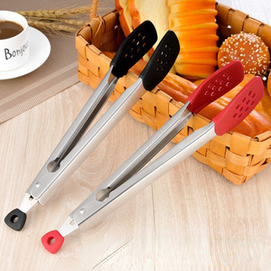 AKL Stainless Steel Silicone Tongs 304 Long Handle Heat Resistant Food <b>Clips</b> For BBQ Grilling Steak Serving - Product Image 1