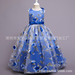 Girls Princess Dress Blue Floral Print Ball Gown Tutu Skirt For Children Performance Wear Size Medium Large - Product Image 3
