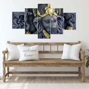Benutzer definierte gestreckte Leinwand Kunstdrucke Indien Gott Nase Elefant Kunstwerk 5 Panels Indien Wand kunst Bild Ölgemälde Buddha Gemälde