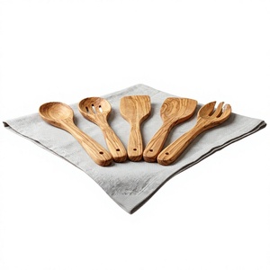Juego de utensilios de madera para servir ensalada con mango largo, cuchara, tenedor y espátula delgados para pasta, para cocina y comedor - Product Image 1