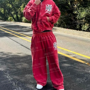 Custom Streetwear Acid Wash Zip up Hoodie and <b>Sweatpants</b> <b>Set</b> Men Sweatsuit Oversized Heavyweight Tracksuit Two Piece Jogger <b>Set</b> - Product Image 2