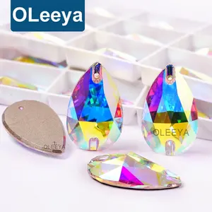 OLeeya Factory Wholesale Teardrop 5A Bevel Glass Sewing Droplet Crystal AB Sew On Rhinestones For Clothes