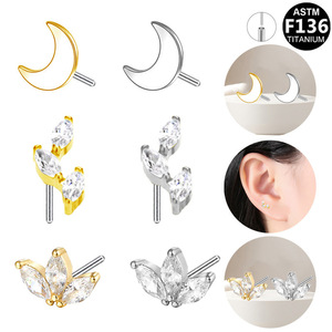 Moon Shape <b>Titanium</b> Alloy Ear <b>Studs</b> For Women Daily Wear Fashion Jewelry Accessory - Product Image 2