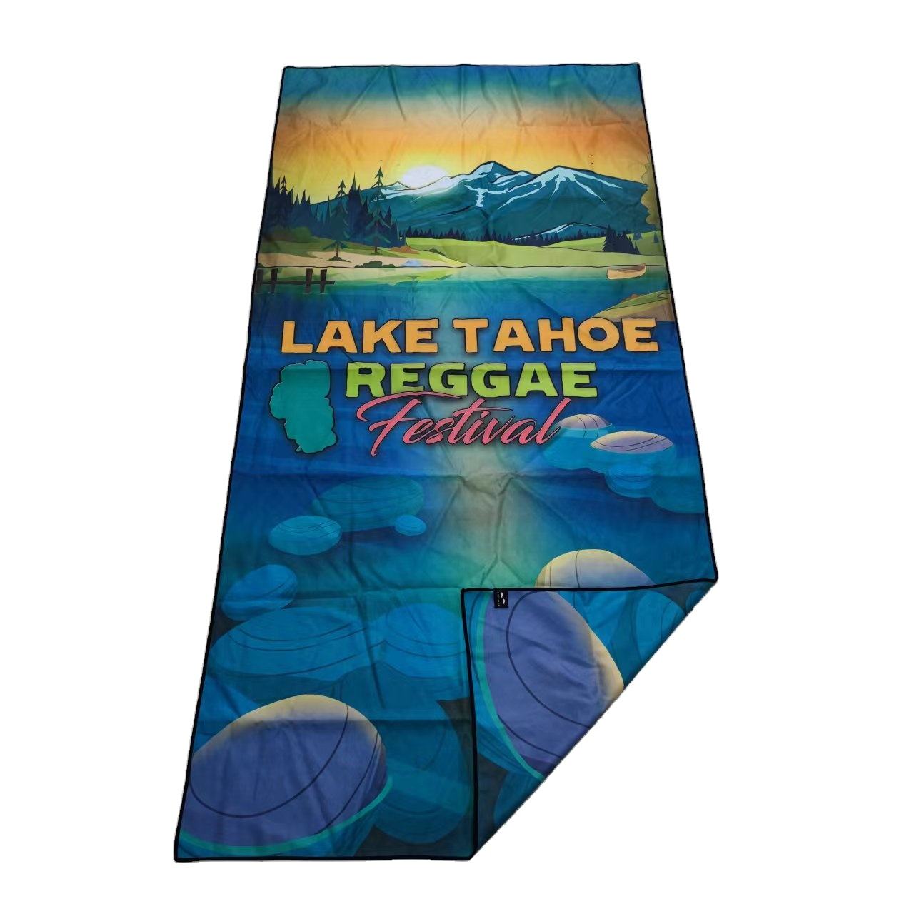 Rpet Plastic Bottle Fiber Custom Design Double Side Printed Sand Free Recycled Microfiber Suede Swimming Large Beach Towel 