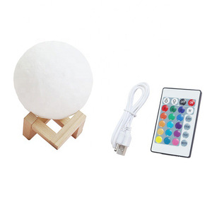 Vendita calda 16 colori LED lampada notturna touch telecomando 3d luce di <span class=keywords><strong>luna</strong></span> con supporto in legno - Product Image 3