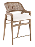 HLM105 Chaise de salle à manger et tabouret de bar haut en bois massif de style côtier français Edward, avec revêtement en rotin, pour restaurant et cuisine