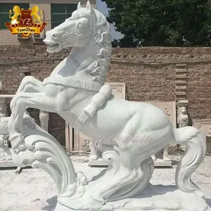 Giardino esterno in pietra naturale statua animale in marmo bianco scultura di cavallo di grandi dimensioni statua di cavallo in marmo per la vendita