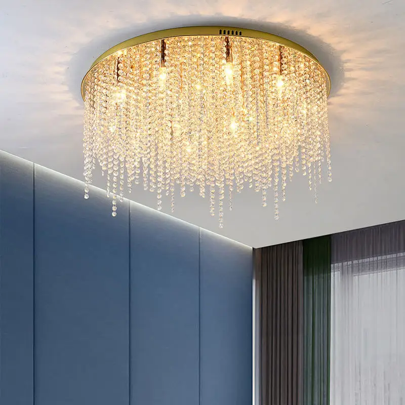 Plafonnier LED avec pompon en cristal, design créatif circulaire, luminaire décoratif d'intérieur, idéal pour un salon, une chambre à coucher ou un restaurant