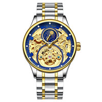 Montre mécanique pour homme TEVISE T820A, boîtier en métal, bracelet en acier inoxydable, affichage des phases lunaires, verre minéral, montre résistante à l'eau