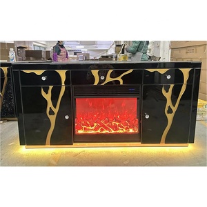 <span class=keywords><strong>Guanlong</strong></span> Glam Delux oro MDF madera espejo TV gabinete soportes de TV con chimenea decoración multicolor llamas y altavoz de diente azul - Product Image 5