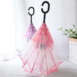 PVC粉色透明反伞时尚设计女士女款女孩时尚透明透明雨伞
