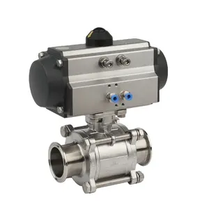 Food Grade Industrial Flow Control Actuator Sanitary Stainless Steel Pneumatic Tri Clamp 3PC Ball Valve With Spring Actuator