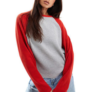 T-shirt da <span class=keywords><strong>Donna</strong></span> 100% Cotone a Maglia Waffle, Manica Lunga con Logo Personalizzato, Collo Tondo, <span class=keywords><strong>Oversize</strong></span>, Spalle Cadenti, Manica Lunga a Blocchi - Product Image 1