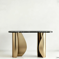 Table console de style moderne italien de luxe avec plateau en marbre, base en métal doré, table de présentation minimaliste pour salon, garantie 2 ans