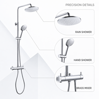 Ensemble de douche pluie rond en chrome poli avec mitigeur en laiton, fixation murale et douchette à main sur barre coulissante