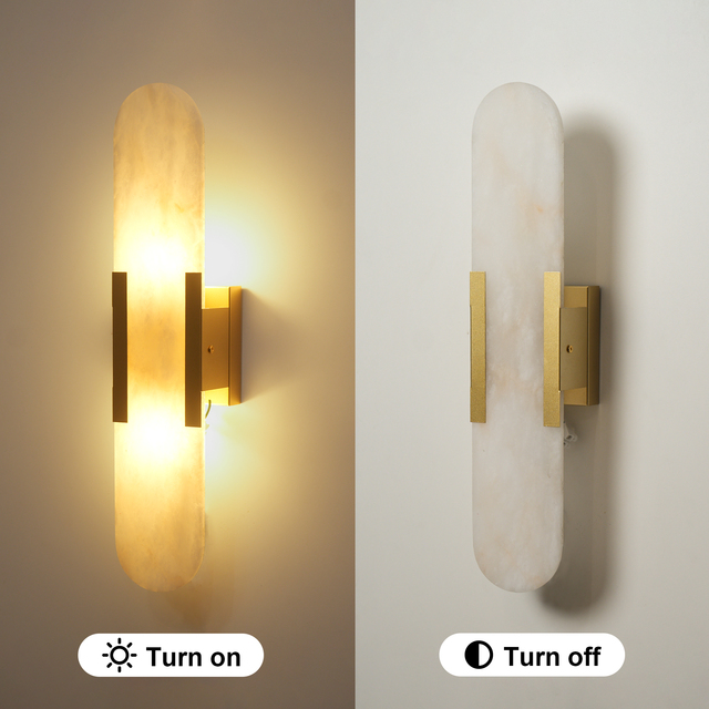 Modern Wall Sconce Luxury Hotel Project Corridor Natural Alabaster Brass LED UL CE SAA Stable Lighting Melange Elongated Sconce