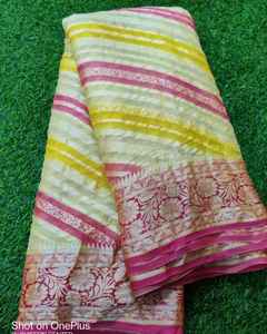 Sari de Chifón Puro Banarasi, Tejido a Máquina, Patrón Zari Contemporáneo, Protección Solar Tradicional, Secado Rápido, Pieza de Blusa Sin Coser - Product Image 5