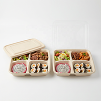 Offre Spéciale : Boîte à lunch jetable biodégradable à 4 compartiments en bagasse de canne à sucre, conteneur alimentaire carré avec couvercle, capacité 1000 ml