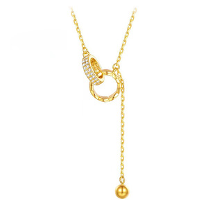 Collana a Catena con Ciondolo a Cerchi Intrecciati in Acciaio Inox 316L Placcato <span class=keywords><strong>Oro</strong></span> 18K PVD con Cristalli - Product Image 5