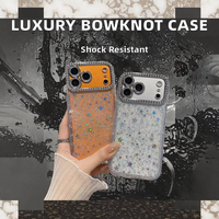 Étui de téléphone de luxe en TPU+PC antichoc avec décor en nœud papillon électro-plaqué et motif d'étoiles scintillantes 17/16/14/15/13/12/11 Pro Max Coque rigide