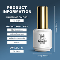 Colle de construction UV 12 couleurs (séchage rapide) pour extensions d'ongles sans capsules - Usage professionnel en salon