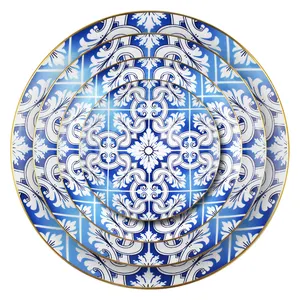 Jc cordeiro banhado a ouro conjunto de osso china azul chinbull casamento crockery