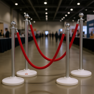 Paquete de 4 Postes de Cuerda Roja de Terciopelo con Base de Plástico Rellenable de Acero Inoxidable y Remate de Bola para Bodas y Ferias Comerciales - Product Image 2