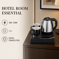 Ensemble bouilloire électrique en acier inoxydable SUS304 pour hôtel, 1,2 L, avec tiroir de rangement intégré et arrêt automatique