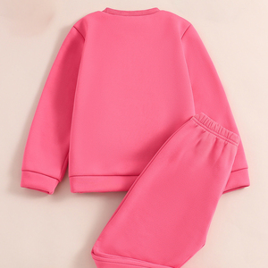 Ensemble de Survêtement Fille Automne Hiver 2 Pièces, Sweat-shirt Rose Molletonné Imprimé avec Relief 3D et Pantalon, Tenue de Sport Décontractée 5-13 Ans - Product Image 3