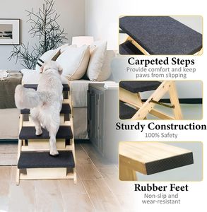 Escaleras plegables <span class=keywords><strong>de</strong></span> <span class=keywords><strong>madera</strong></span> para perros para camas altas, coches, sofá, escaleras para caminar para perros 2 en 1, rampa para perros con <span class=keywords><strong>4</strong></span> escalones, escaleras para gatos y mascotas - Product Image 5