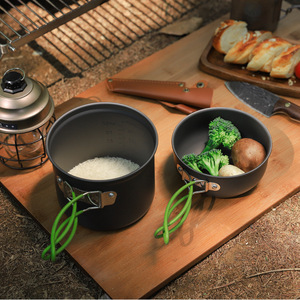 Juego de utensilios de cocina para acampar al aire libre DS-201 de aleación de aluminio anodizado para 2-3 personas, olla portátil multifuncional con tapa - Product Image 2