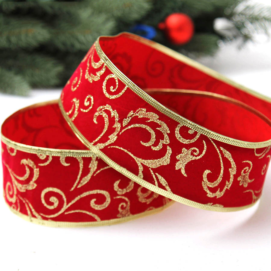 Gift Wired Ribbons Roll Print Wholesale Christmas Christmas Gift Packing and Decoration Ribbon Satin for Gift Box Gangheng