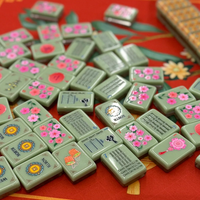 Set Ubin Mahjong Amerika 160 Buah, Akrilik 2 Lapis, Desain Lentera Bambu Panda, Terukir, Hadiah untuk Keluarga, Pabrik OEM/ODM Kustom