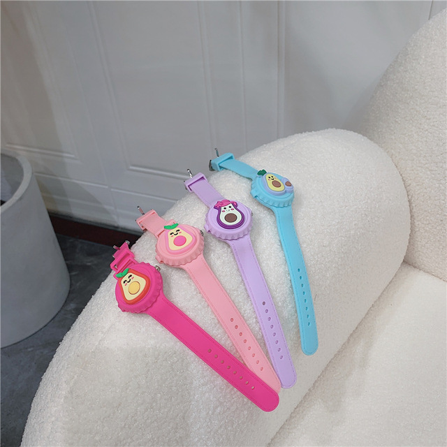 Cute Cartoon Fruit Silicone Children's Flip Pointer Watch Female Student Little Boy Girl Gift Quartz Watch