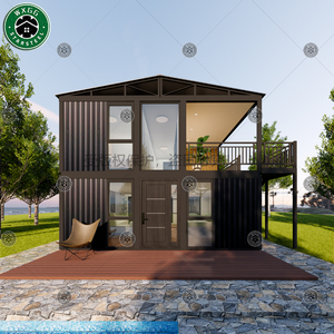 Villa préfabriquée en métal ondulé noir à 2 étages, maison modulaire préfabriquée moderne avec escalier extérieur et balcon, Multi-B - Product Image 5