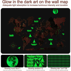 Carte murale en bois 3D Glow the Dark World Map avec épingles, grande décoration murale de salon/bureau, carte de voyage, - Product Image 4
