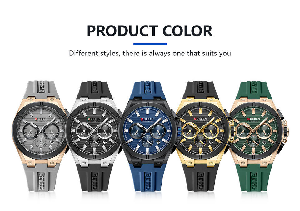 CURREN 8487 Top Brand Men's Sport Quartz Watch Men Silicone